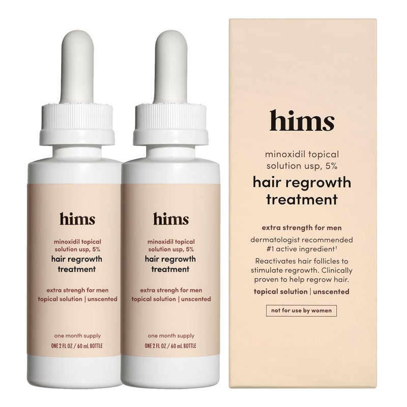 hims Hair Regrowth Treatment - Topical Minoxidil 5% Solution for Men - Extra Strength - Supports Thicker, Fuller Hair - Non-Greasy - Unscented, 2 Pack - Image 1