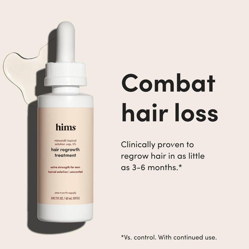 hims Hair Regrowth Treatment - Topical Minoxidil 5% Solution for Men - Extra Strength - Supports Thicker, Fuller Hair - Non-Greasy - Unscented, 2 Pack - Image 2