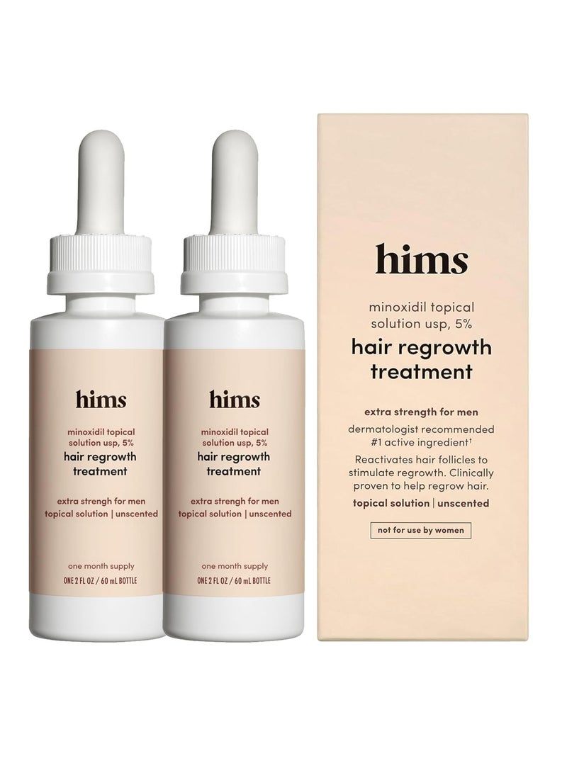 HIMS & HERS hims Extra Strength Hair Regrowth Treatment for Men with 5% Topical Minoxidil Solution for Hair Loss and Thinning Hair, Unscented, 2 Pack - Image 1