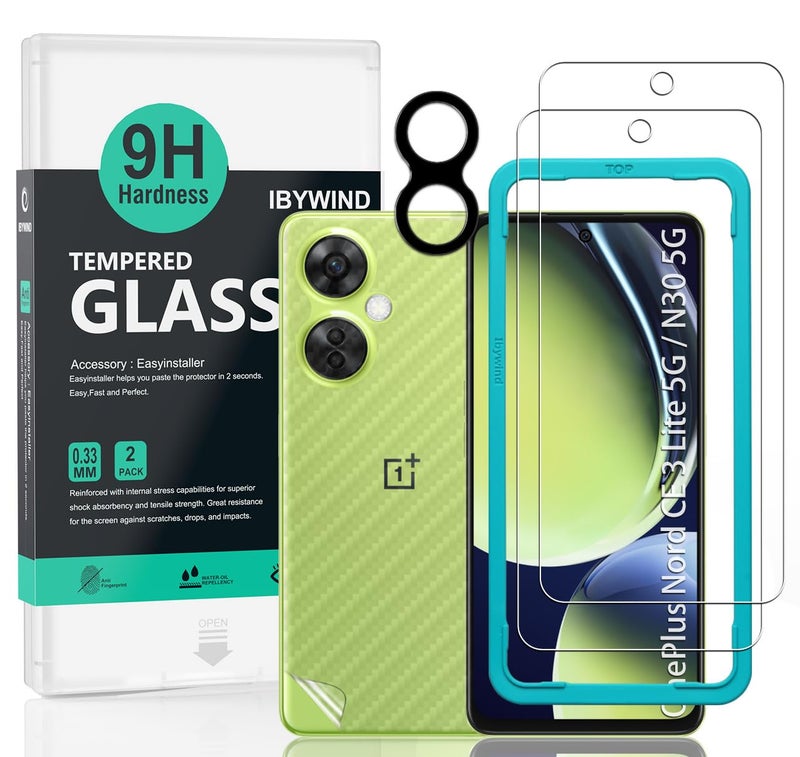 Ibywind 2 Pack Screen Protector for OnePlus Nord N30 5GOnePlus Nord CE 3 Lite 5G 6721PC Camera Len Protector1PC Back Film9H Tempered GlassHD ClearScratch ResistantBubble FreeEasy Install - Image 2