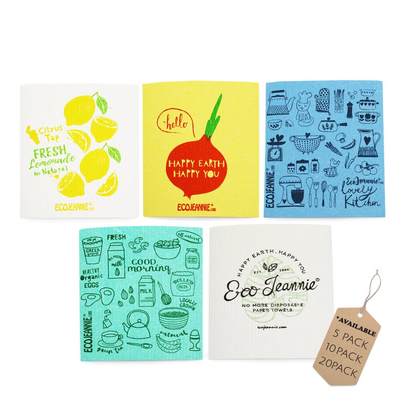 EcoJeannie 5 Pack EcoFriendly German Cleaning Cloth 100 Biodegradable Cellulose Sponge Cloths Kitchen Cloths GMOFree Reusable Made in Germany Packaged in PRC - Image 3