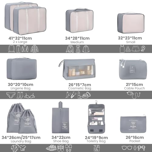 OCEANEVO Set of 12 Packing Cubes, Travel Organizer Bags for Luggage & Suitcase | Includes Various Size Mesh Bags, Lingerie & Shoe Bag, Cosmetic Pouch, Toiletry Bag, Drawstring Bag, Cable Pouch - Image 2