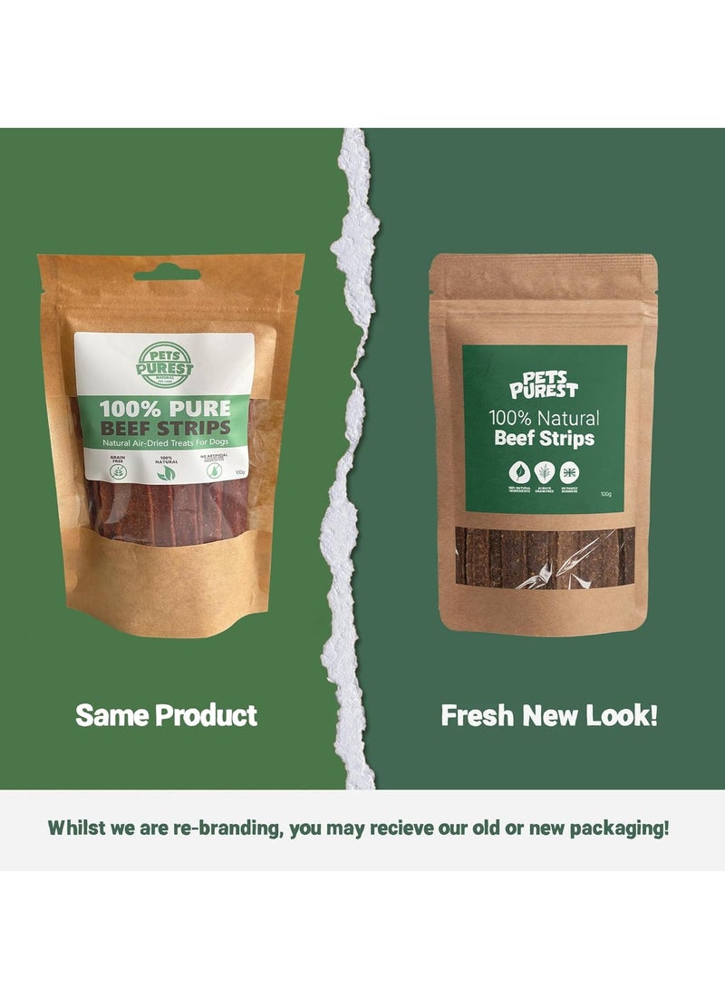 Pets Purest Dog Treats Beef Strips UK 100 percent Natural Air Dried Chews for Dogs Puppy and Senior Pure Healthy Hypoallergenic Grain Gluten and Lactose Free Raw Pet Food Sticks 100g - Image 2