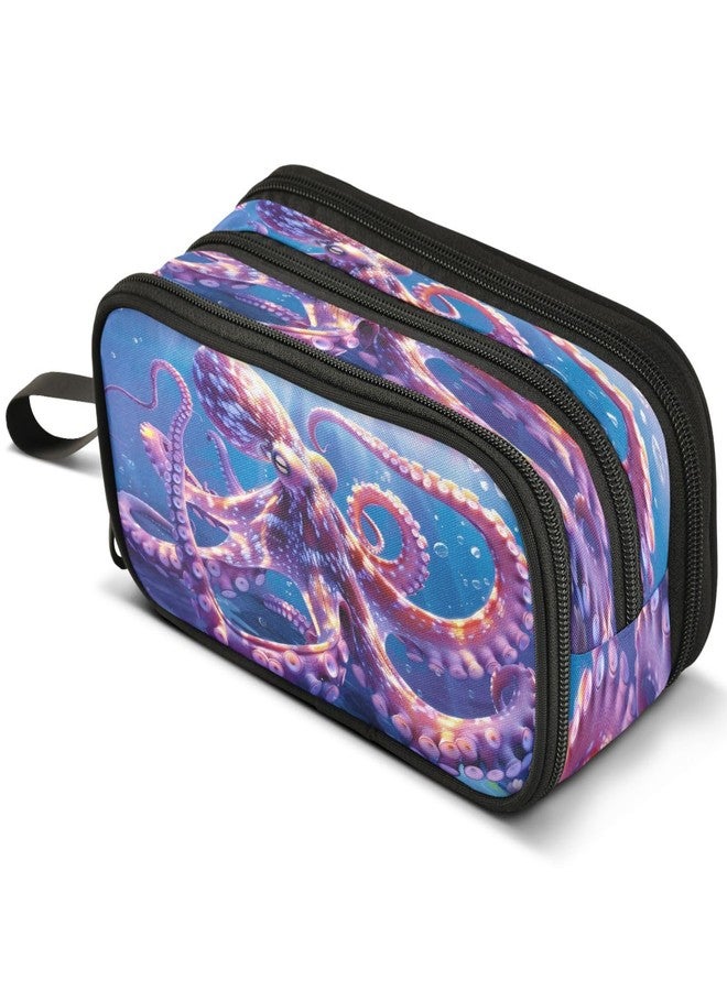 ALAZA Octopus Underwater Large Pencil Case, Pen Pouch Pencil Bag with 3 Compartments Pen Holder Organizer Stationery Bag