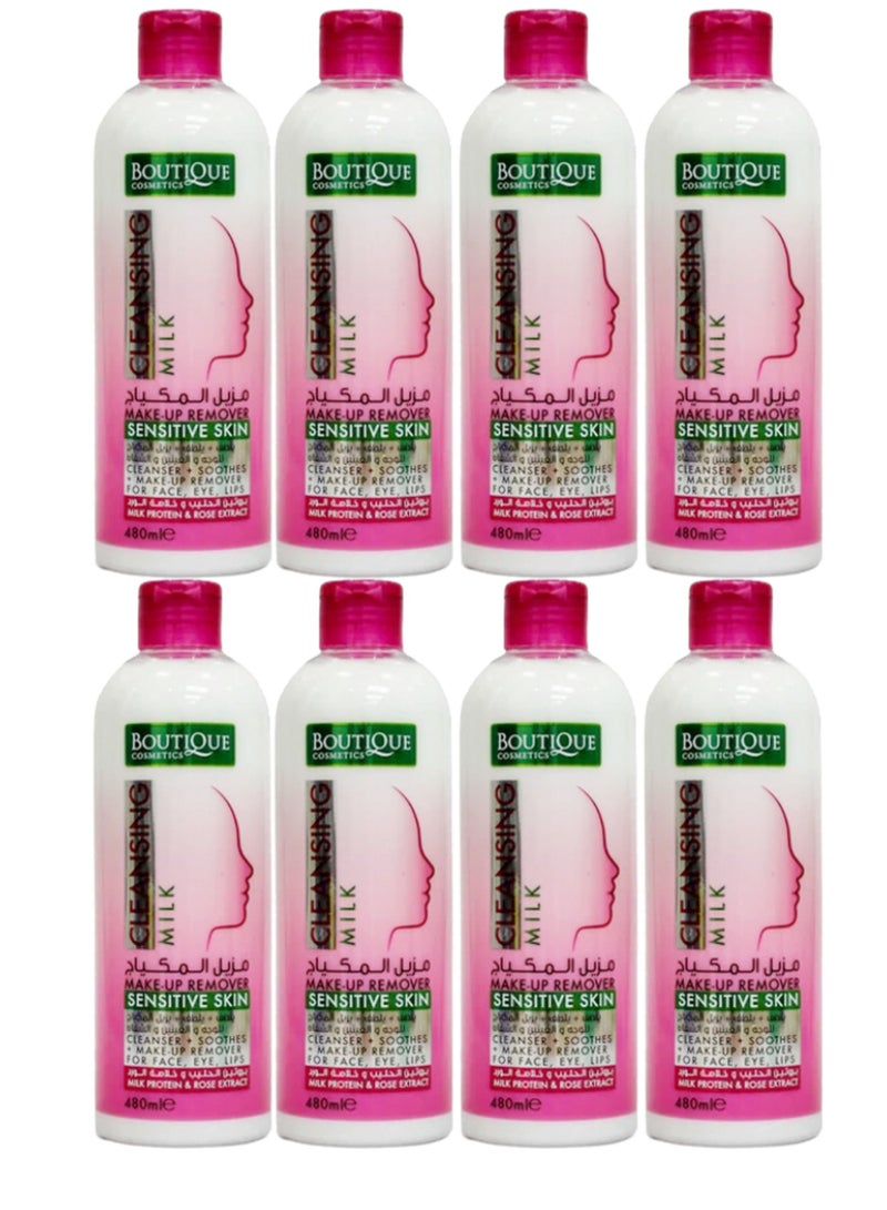 BOUTIQUE 8 Pieces Boutique Makeup Removal Extract With Milk And Rose Cleans Carefully And Gently Makeup Face Eyes And Lips Special For Sensitive Skin Economy Pack 480 Ml - Image 1
