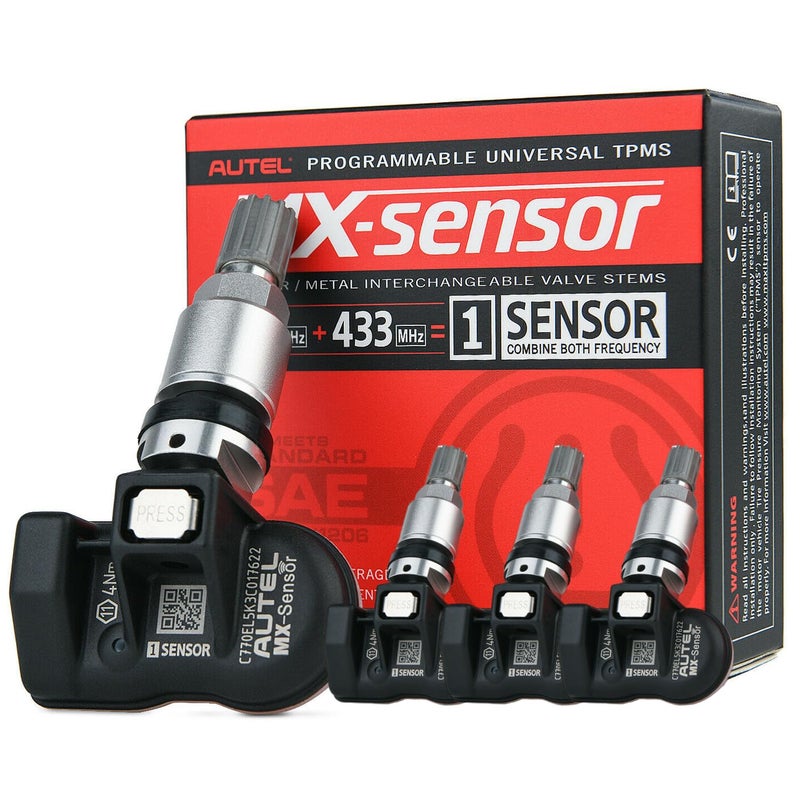Autel MaxiTPMS 315MHz433MHz 2 in 1 with TPMS Tool MXSensor Programmable fit Tire Pressure Monitoring OEM TPMS Sensors Pressin Metal ValvesPack of 4PC Sensors