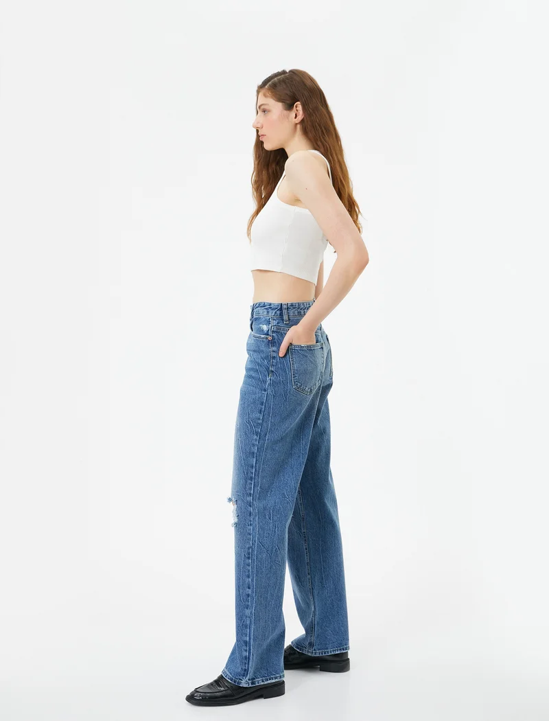 KOTON Koton | Washed Ripped Straight Fit Jeans