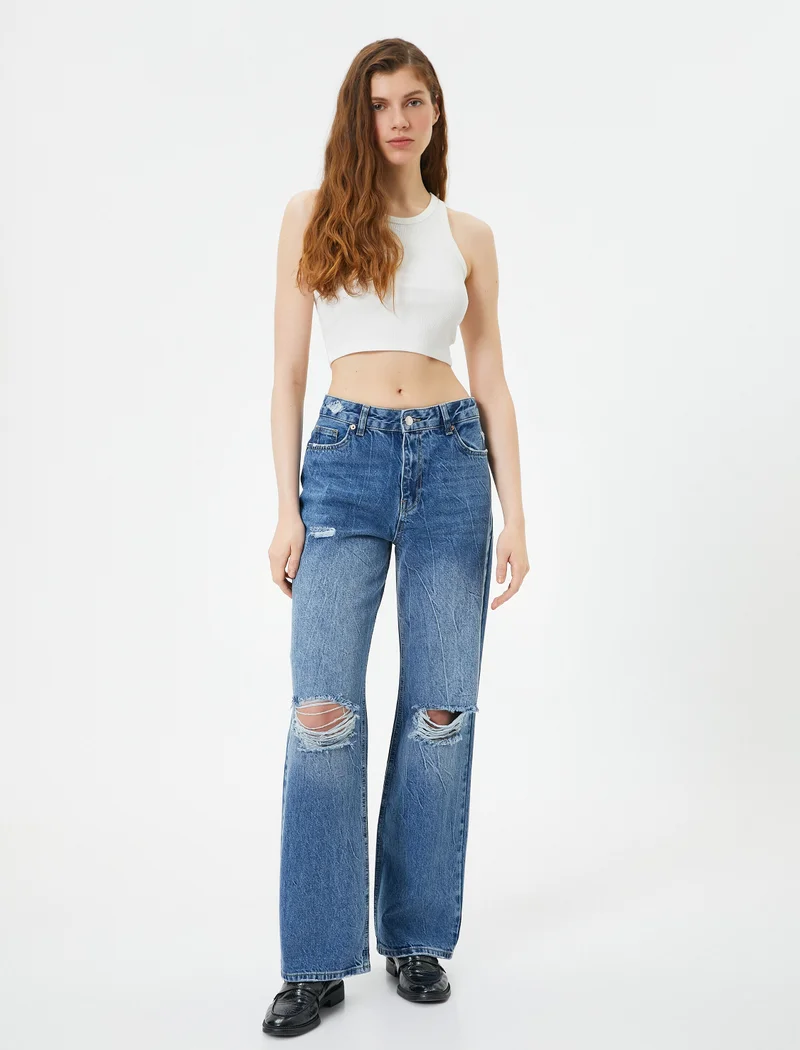 KOTON Koton | Washed Ripped Straight Fit Jeans