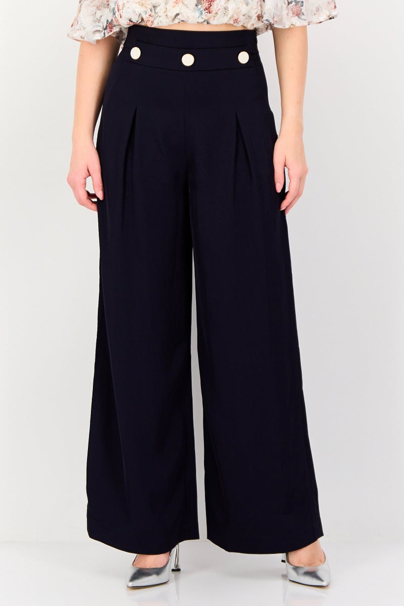 VERO MODA سروال نسائي عريض بقصة عادية، كحلي - Image 1