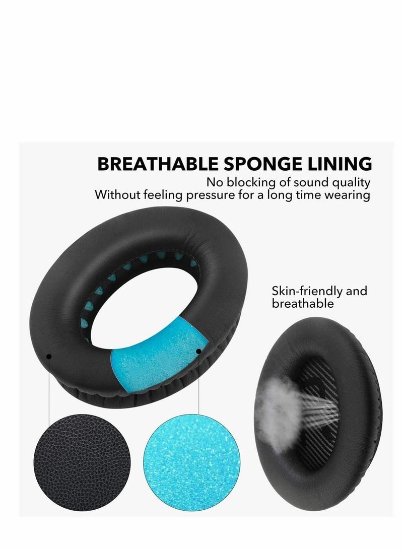 KASTWAVE مجموعة وسائد أذن بديلة من Bose، وسادات أذن بديلة لسماعات Bose Quiet Comfort 35 متوافقة مع سماعات Bose QC 35/35 II المصنوعة من رغوة الذاكرة المصنوعة من الجلد البروتيني (أسود) - Image 2