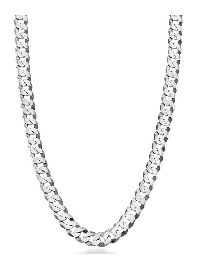 Miabella Solid 925 Sterling Silver Italian 7mm Diamond Cut Cuban Link Curb Chain Necklace for Men Women (Length 22 Inches) - Image 1