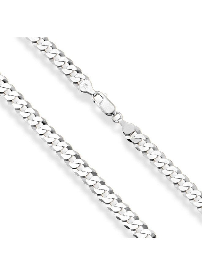 Miabella Solid 925 Sterling Silver Italian 7mm Diamond Cut Cuban Link Curb Chain Necklace for Men Women (Length 22 Inches) - Image 2