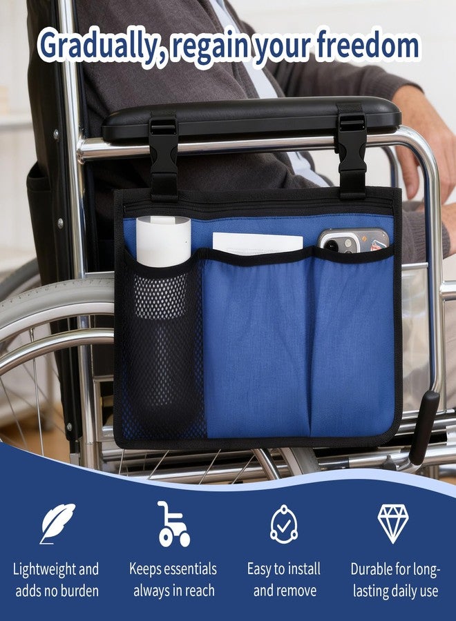 OUWERALL Wheelchair Walker Rollator Storage Basket, Foldable Side Bag, Large Capacity, Multi Pockets, Heavy-Duty Tote with Secure Buckle, Fits Most Mobility Scooters & Wheelchairs for Shopping & Travel (Blue) - Image 3
