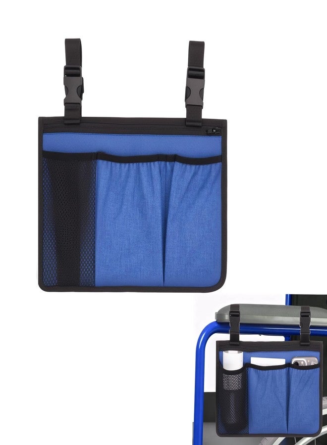 OUWERALL Wheelchair Walker Rollator Storage Basket, Foldable Side Bag, Large Capacity, Multi Pockets, Heavy-Duty Tote with Secure Buckle, Fits Most Mobility Scooters & Wheelchairs for Shopping & Travel (Blue) - Image 1