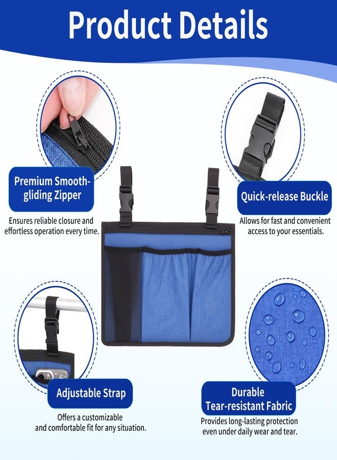 OUWERALL Wheelchair Walker Rollator Storage Basket, Foldable Side Bag, Large Capacity, Multi Pockets, Heavy-Duty Tote with Secure Buckle, Fits Most Mobility Scooters & Wheelchairs for Shopping & Travel (Blue) - Image 2