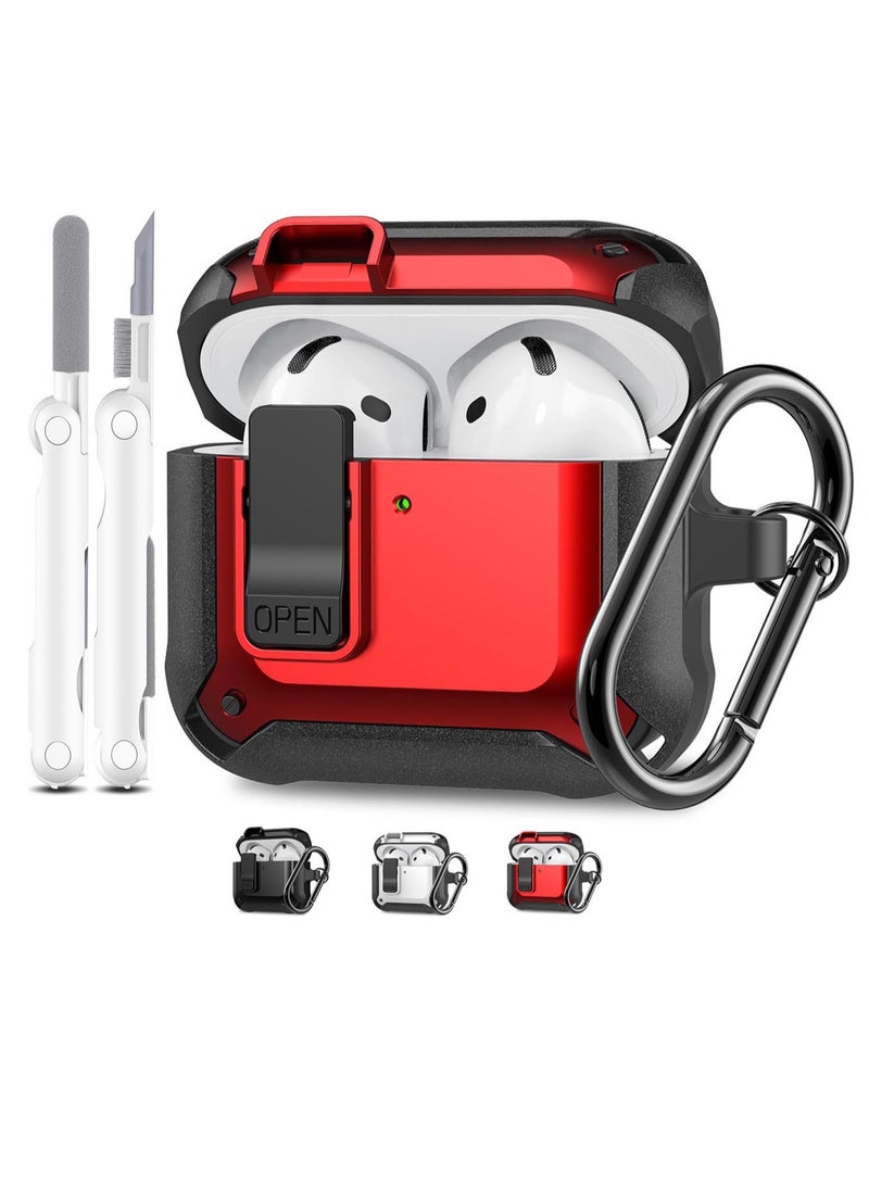 أنيوغرو غطاء غطاء حافظة Airpods 4 مع مجموعة التنظيف، درع قفل الأمان مع سلسلة مفاتيح لأجهزة Airpods الجيل الرابع 2024 LED أمامي مرئي - أحمر - Image 1
