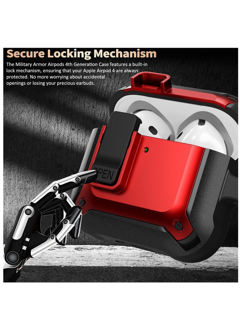 أنيوغرو غطاء غطاء حافظة Airpods 4 مع مجموعة التنظيف، درع قفل الأمان مع سلسلة مفاتيح لأجهزة Airpods الجيل الرابع 2024 LED أمامي مرئي - أحمر - Image 2