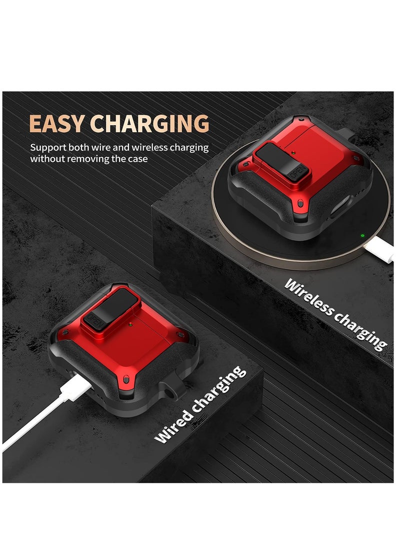 أنيوغرو غطاء غطاء حافظة Airpods 4 مع مجموعة التنظيف، درع قفل الأمان مع سلسلة مفاتيح لأجهزة Airpods الجيل الرابع 2024 LED أمامي مرئي - أحمر - Image 4