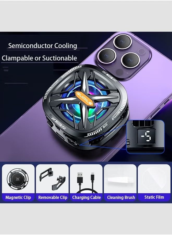 Generic Phone Cooler for Gaming Magnetic Back Clip Dual Purpose Phone Cooling Fan Digital display temperature Mobile Cooling Fan without Noise for Playing Games Tiktok for Universal iPhone/Android Smartphone  - Image 1
