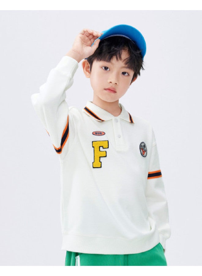 Balabala Trendy Color-blocked Collar Kids Hoodie boys' Autumn Casual Wear simple & Comfortable Stylish Polo Shirt With Exquisite Badge - Image 1