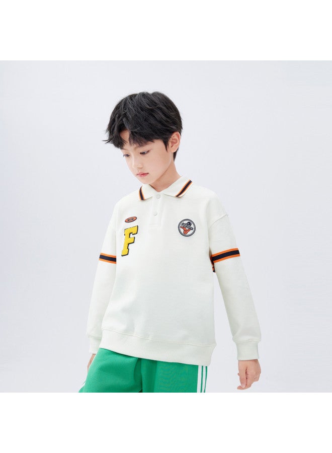 Balabala Trendy Color-blocked Collar Kids Hoodie boys' Autumn Casual Wear simple & Comfortable Stylish Polo Shirt With Exquisite Badge - Image 3