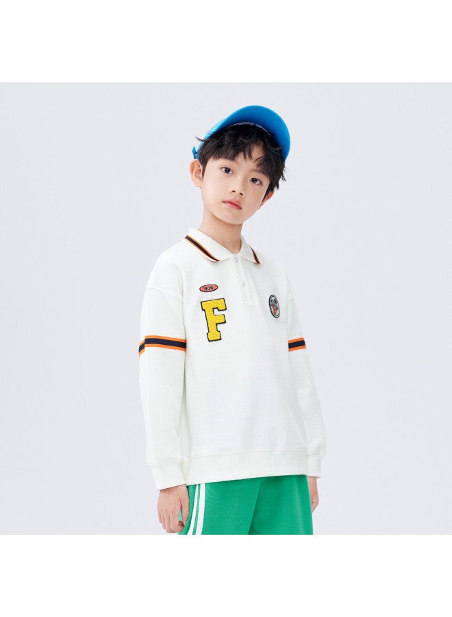 Balabala Trendy Color-blocked Collar Kids Hoodie boys' Autumn Casual Wear simple & Comfortable Stylish Polo Shirt With Exquisite Badge - Image 4