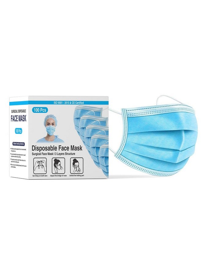 دالوتشي قناع وجه جراحي من DALUCI مصنوع من قماش غير منسوج للاستخدام مرة واحدة مكون من 3 طبقات (أزرق، بدون صمام، عبوة من 100 قطعة) للجنسين - Image 1