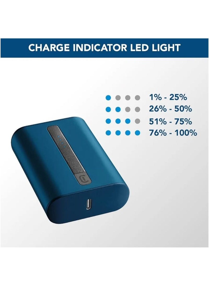 سيلولار لاين شواحن محمولة من Cellularline، شاحن محمول صغير الحجم للغاية بسعة 10000 مللي أمبير في الساعة - توصيل طاقة USB-C بقوة 20 وات باللون الأزرق - Image 5