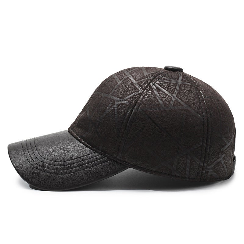 Baseball Cap Outdoor Warm Sun Hat For Middle-Aged And Elderly People, Leather Peaked Cap With Large Brim, Simple Casual Leather Hat - Image 3