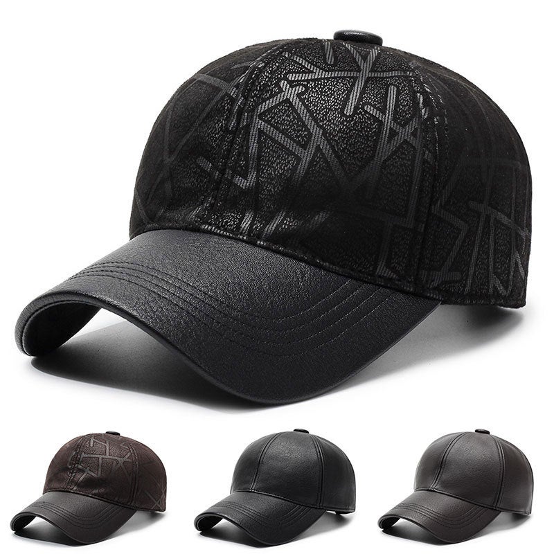 Baseball Cap Outdoor Warm Sun Hat For Middle-Aged And Elderly People, Leather Peaked Cap With Large Brim, Simple Casual Leather Hat - Image 2