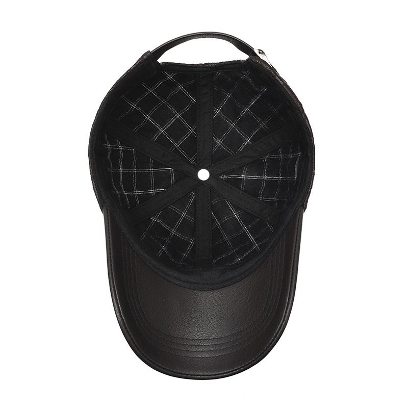 Baseball Cap Outdoor Warm Sun Hat For Middle-Aged And Elderly People, Leather Peaked Cap With Large Brim, Simple Casual Leather Hat - Image 5