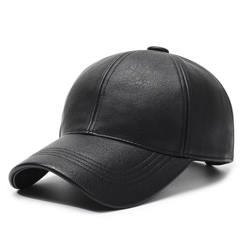 Baseball Cap Outdoor Warm Sun Hat For Middle-Aged And Elderly People, Leather Peaked Cap With Large Brim, Simple Casual Leather Hat - Image 1