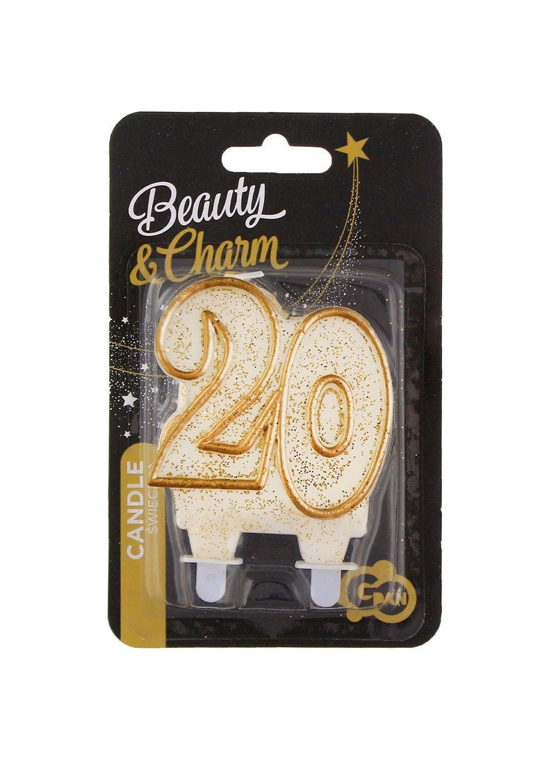GODAN 20-Years Birthday Anniversary Cake Candle Gold Glitter Wax 7cm - Image 4