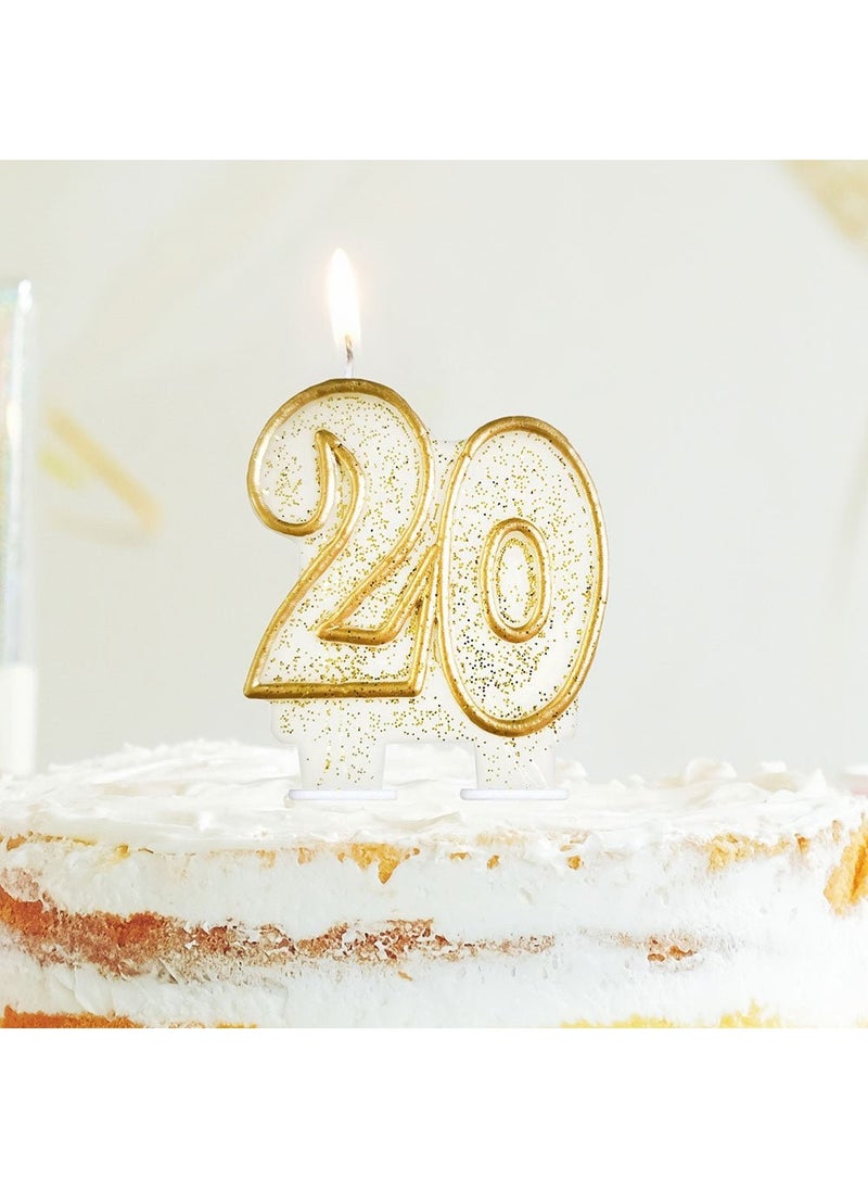 GODAN 20-Years Birthday Anniversary Cake Candle Gold Glitter Wax 7cm - Image 1