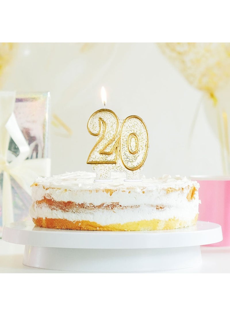 GODAN 20-Years Birthday Anniversary Cake Candle Gold Glitter Wax 7cm - Image 3