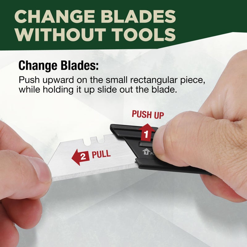 Mossy Oak طقم سكاكين جيب قابلة للطي من موسي أوك 2-pack، قاطع صناديق بتغيير سريع مع قفل إطار، سكين حلاقة قابلة للطي مع مشبك حزام، مغسولة بالحجر - Image 4