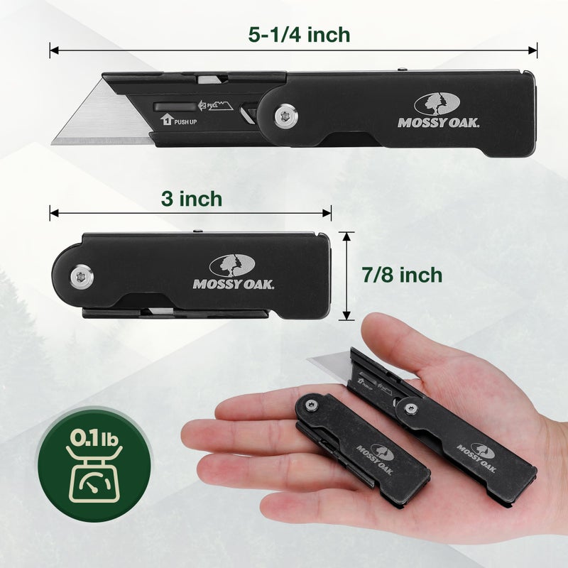 Mossy Oak طقم سكاكين جيب قابلة للطي من موسي أوك 2-pack، قاطع صناديق بتغيير سريع مع قفل إطار، سكين حلاقة قابلة للطي مع مشبك حزام، مغسولة بالحجر - Image 3