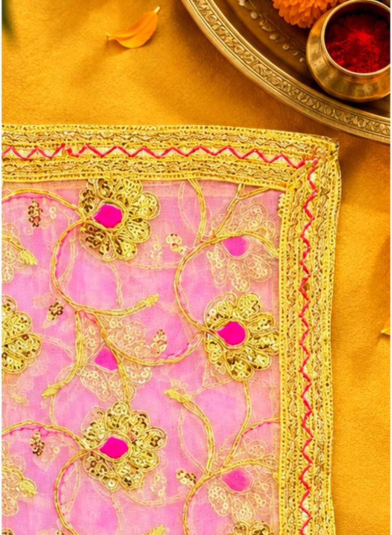 Madhoor Gota Flower Deity Idol Chunri Baby Pink for Deity Dressing, Pooja & Festivals, 12 x 12 Inches - Image 2
