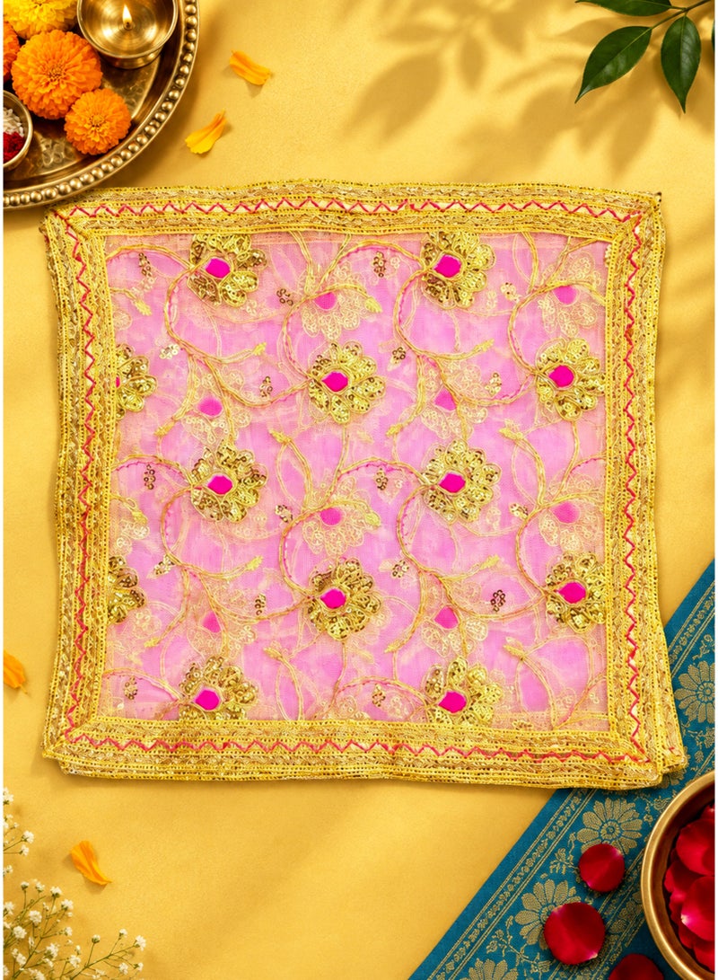 Madhoor Gota Flower Deity Idol Chunri Baby Pink for Deity Dressing, Pooja & Festivals, 12 x 12 Inches - Image 3