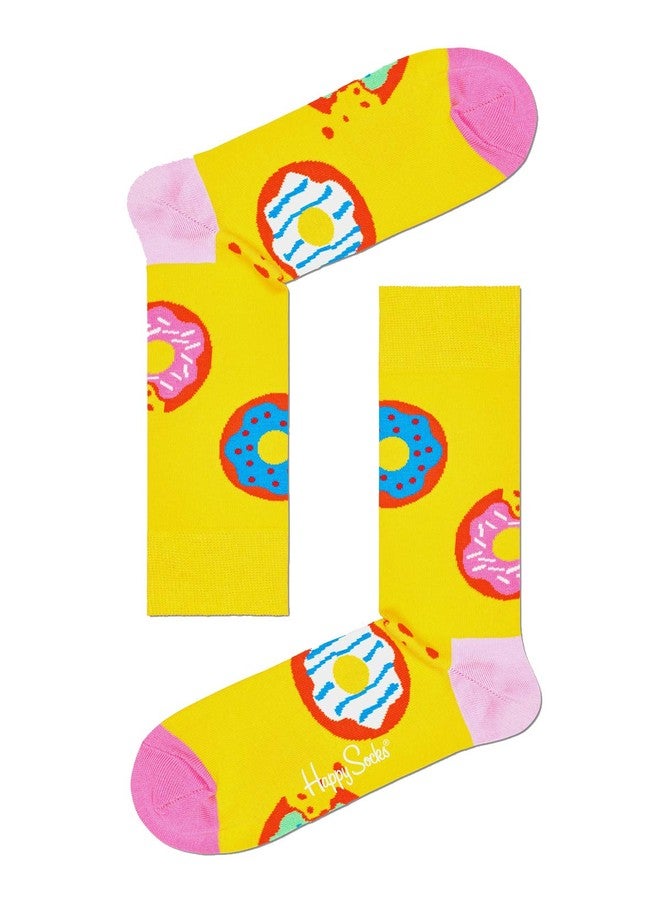 Happy Socks Unisex Printed Jumbo Donut Combed Cotton Socks (Medium Yellow, 10-13)