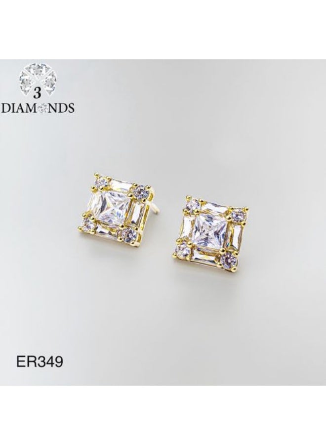 Gold Plated Square Stud Earrings with Cubic Zirconia Sparkle