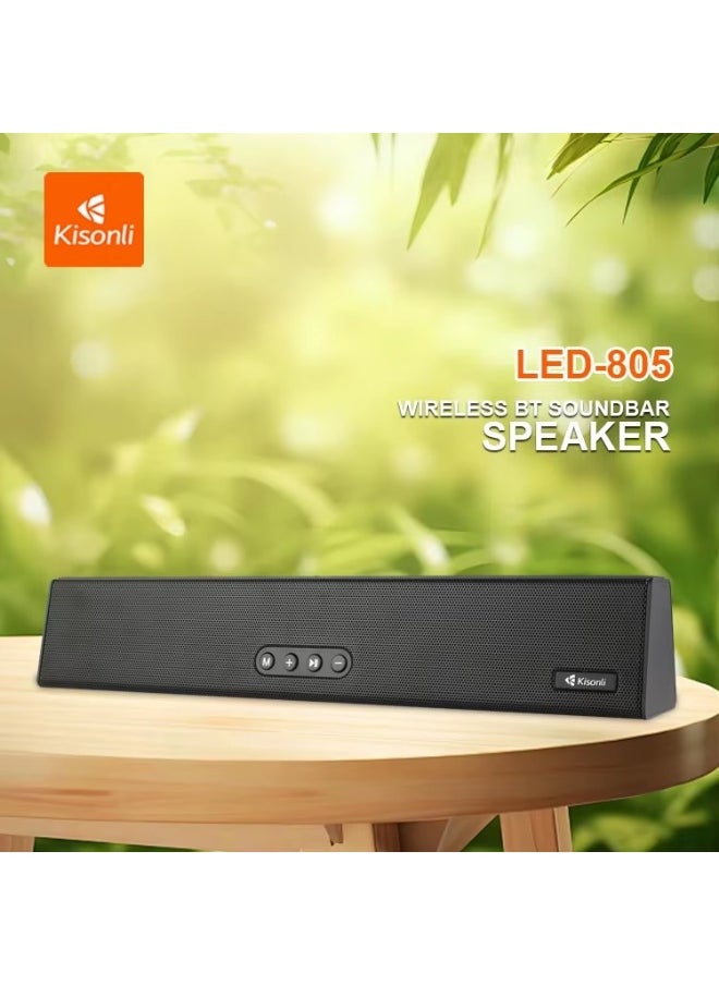 كيسونلي - سبيكر بلوتوث كيسونلي LED-805 ستيريو 10 واط ببطارية 1800mAh تشغيل حتى 8 ساعات - يدعم AUX وUSB وTF card وU disk – أسود - Image 1