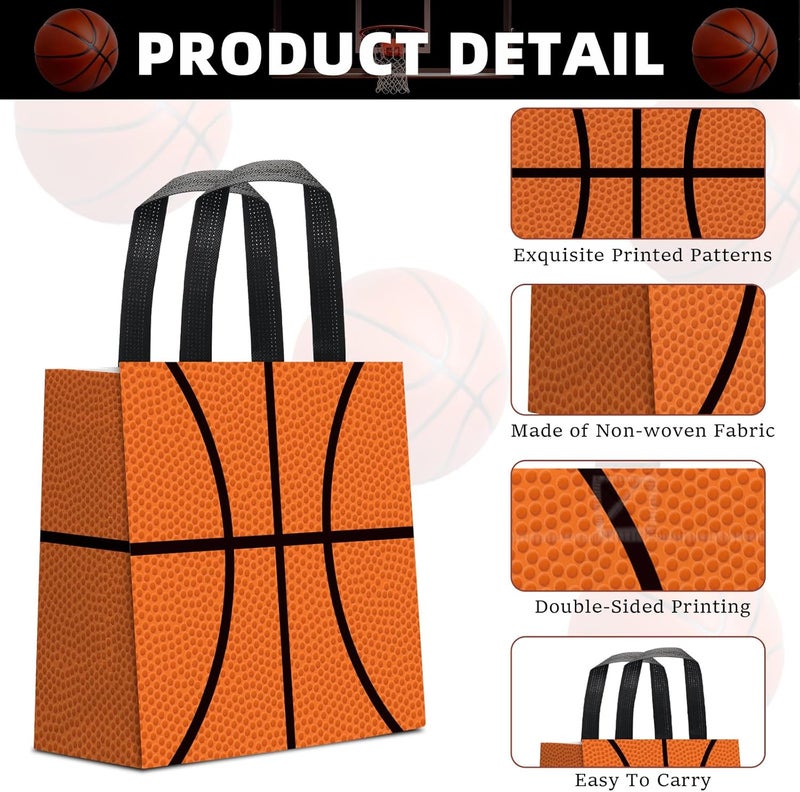 KERINGO 24 PCS Basketball Gift Bags Basketball Treat Bag with Handles Reusable Basketball Goodie Snack Favor Bag Non Woven Party Favor Bags for Sports Birthday Party Decor - Image 4