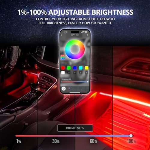 OPT7 Aura DreamColor RGB-IC Car Interior Ambient Light, 6PC Double Row LED Strips, Color Chasing Light Kit w/APP & Remote Control, Universal for Vehicles SUV Trucks Pickups Van - Image 5