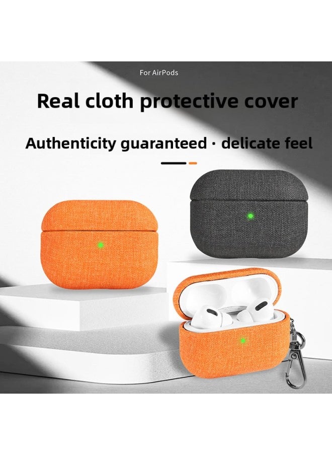 Generic - Simple Cloth Pattern Protective Case For Airpods Pro 2 Airpods 4 For Apple 1/2 Headphone Shell Portable Solid Color Full Cover-Color:Black (cotton Linen)-Applicable Model:Airpods1/2 - Image 1