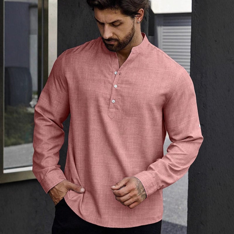 Men's Casual Long Sleeve Shirt Solid Color Lightweight Polyester Blend - Image 1