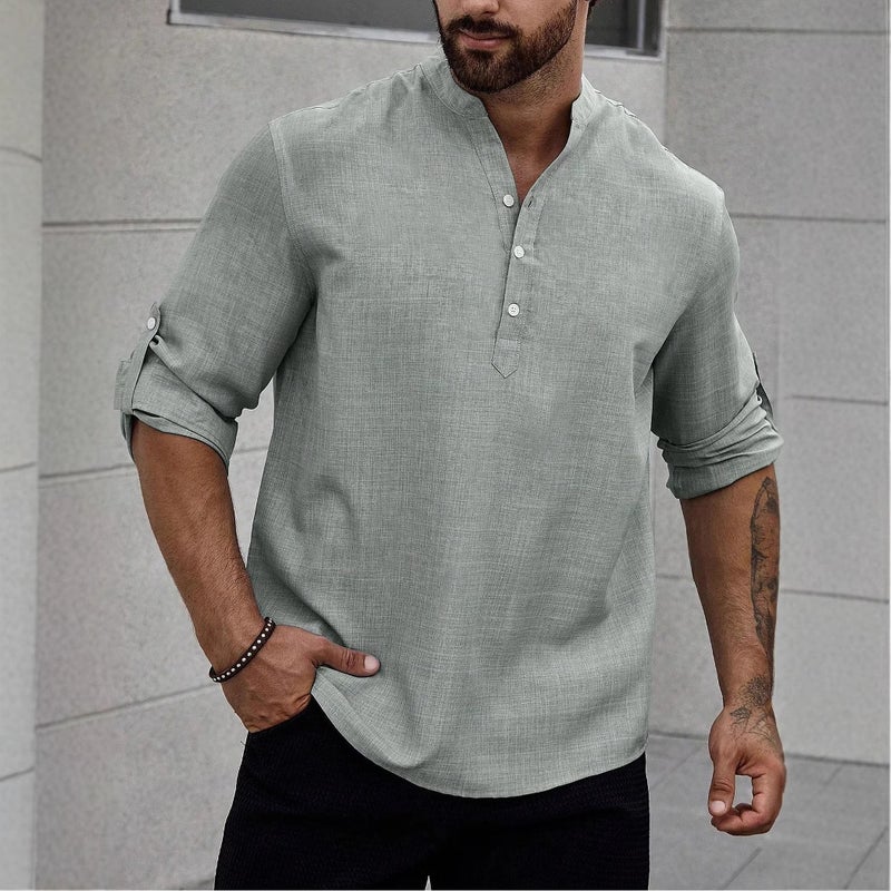 Men's Casual Long Sleeve Shirt Solid Color Lightweight Polyester Blend - Image 4