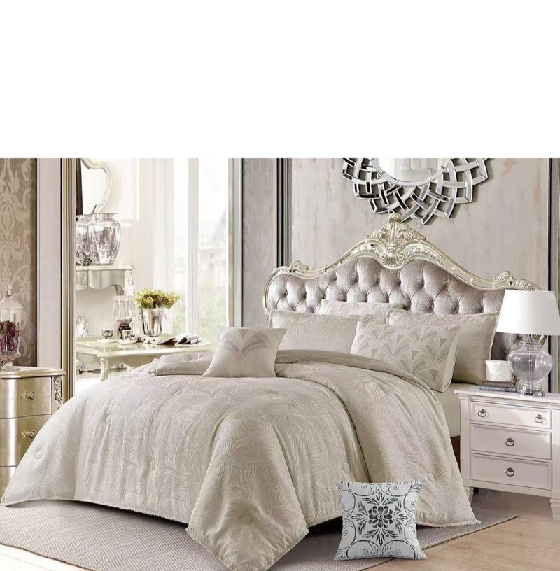 6-Piece King Size Tufted Comforter Set with Fixed Filling – Soft Cotton Embroidered Bedding, Fitted Sheet 200x200cm & 4 Pillowcases