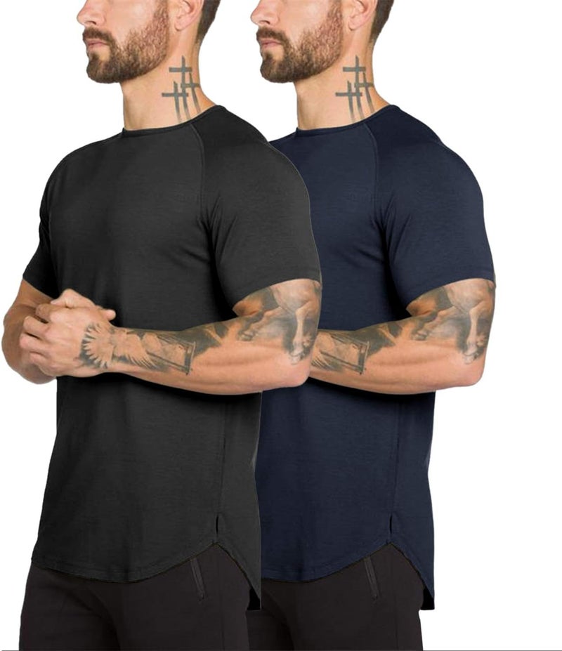 TEZO Mens Gym Workout Slim Fit Short Sleeve T-Shirt Cotton Performance Athletic Shirts Running Fitness Tee - Image 1