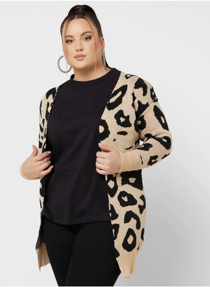 Ginger Plus Animal Print Cardigan